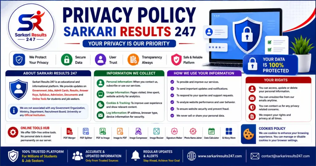 Privacy Policy Sarkari Results 247 website security and user privacy banner