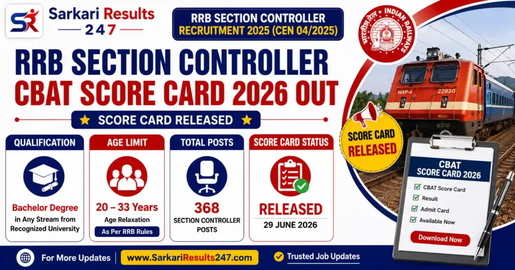 RRB Section Controller CBAT Score Card 2026